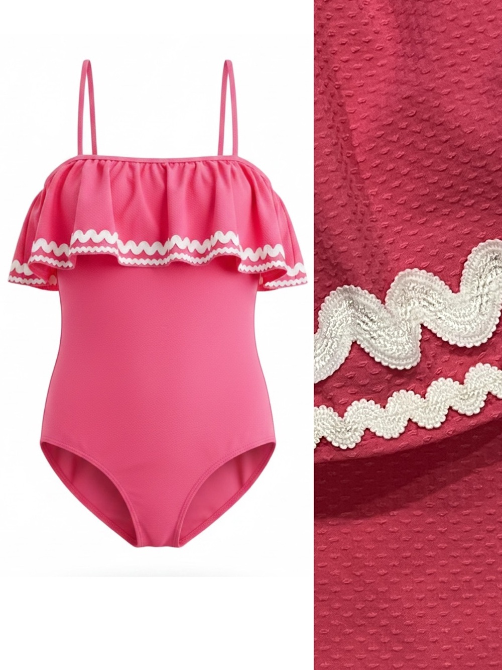 J. Crew Pink One Piece Swimsuit Ruffle Bandeau Bathing Suit Coquette Size 12